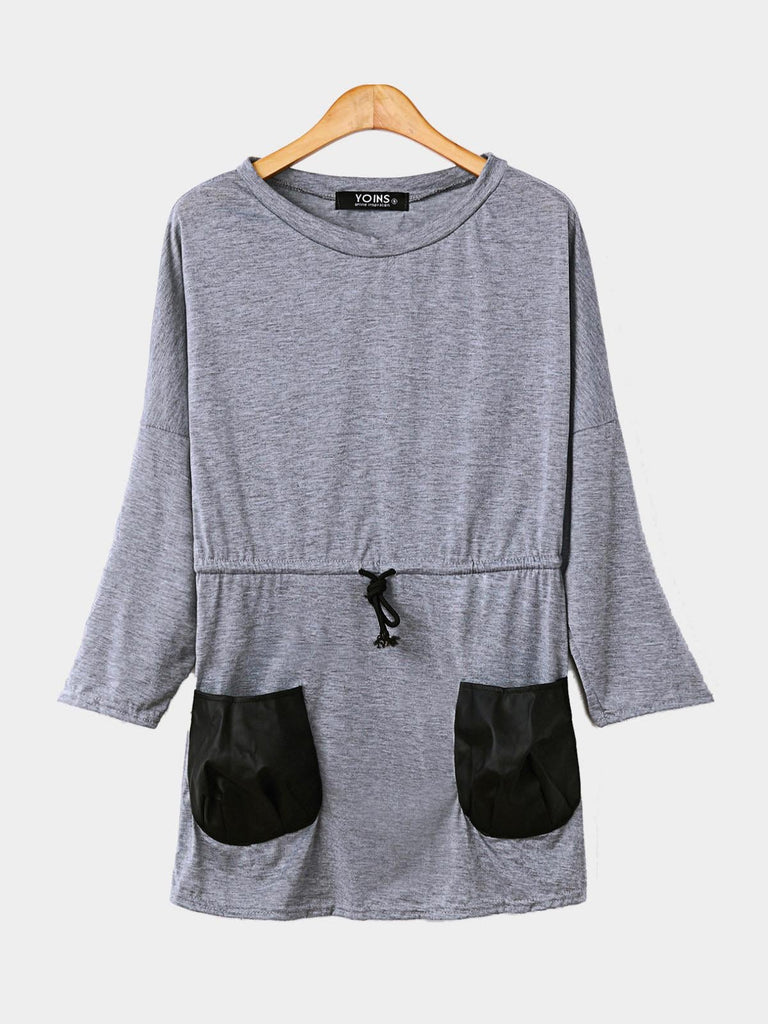 Grey Long Sleeve Irregular Hem Casual Dresses