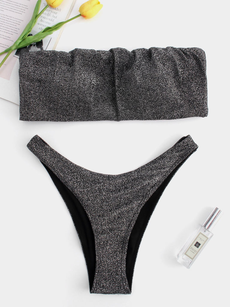 Grey Bateau Sleeveless Backless High-Waisted Bikini Suits
