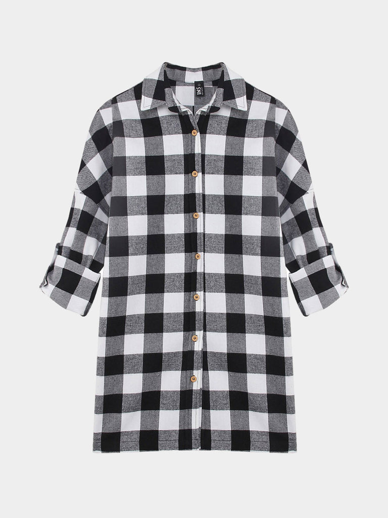 Half Sleeve Grid Shirt Dresses