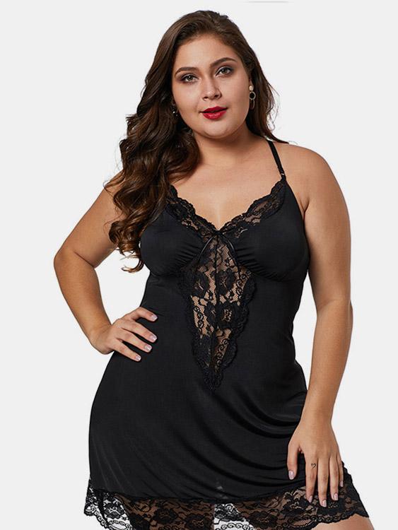 V-Neck Lace Trim Sleeveless Plus Size Intimates