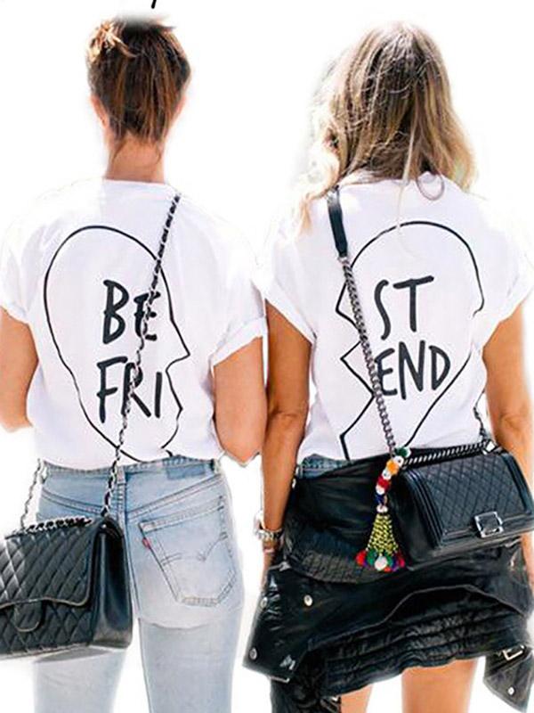 Crew Neck Letter Short Sleeve White T-Shirts