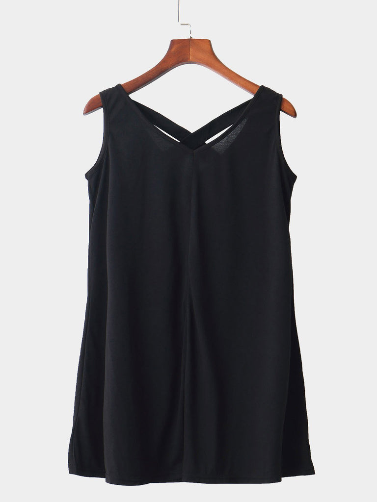 Black V-Neck Backless Mini Dress