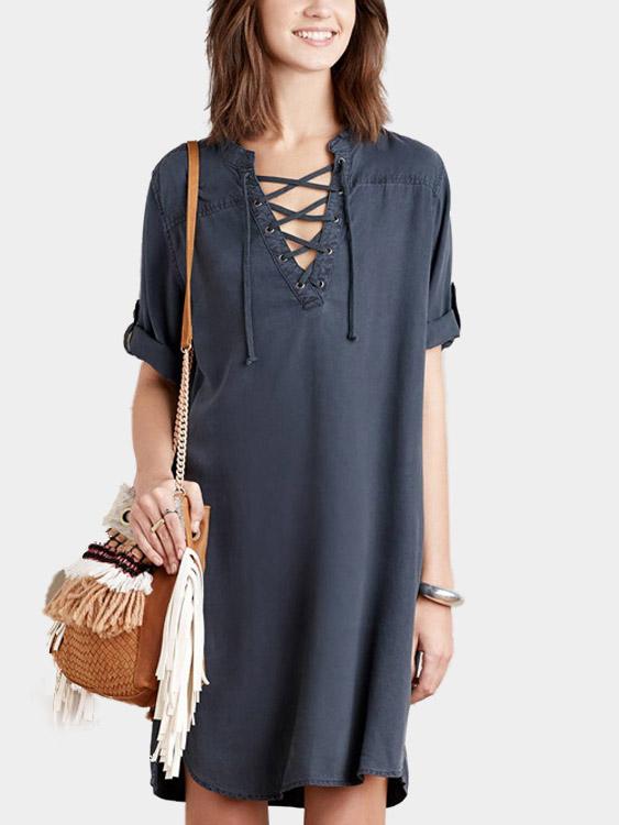 Dark Short Sleeve Midi Dress