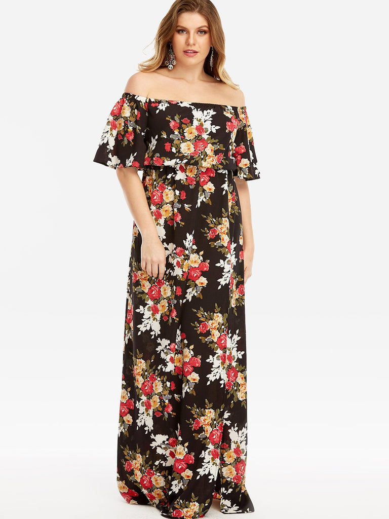 Womens Half Sleeve Plus Size Maxi Dress