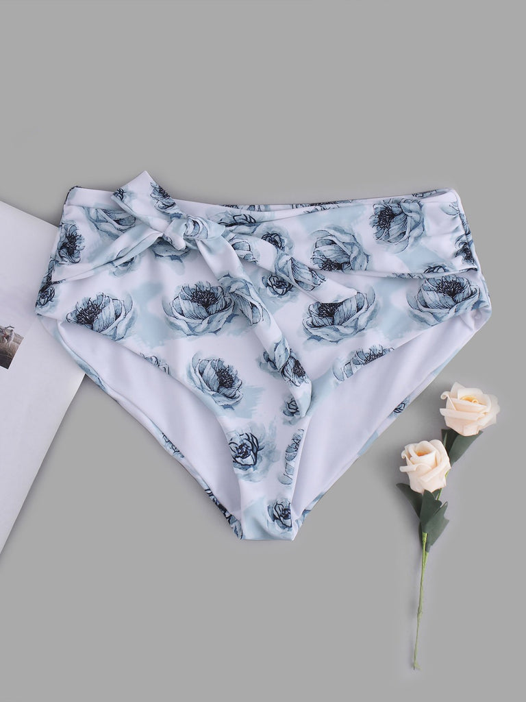 White Floral Print Tie-Up Bikinis