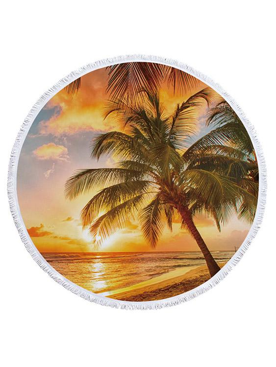 Round Sunset Print Pattern Tessels Hem Beach Towel