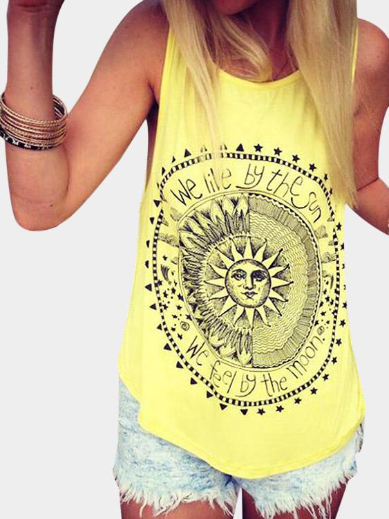 Round Neck Letter Sleeveless Casual Tank Top