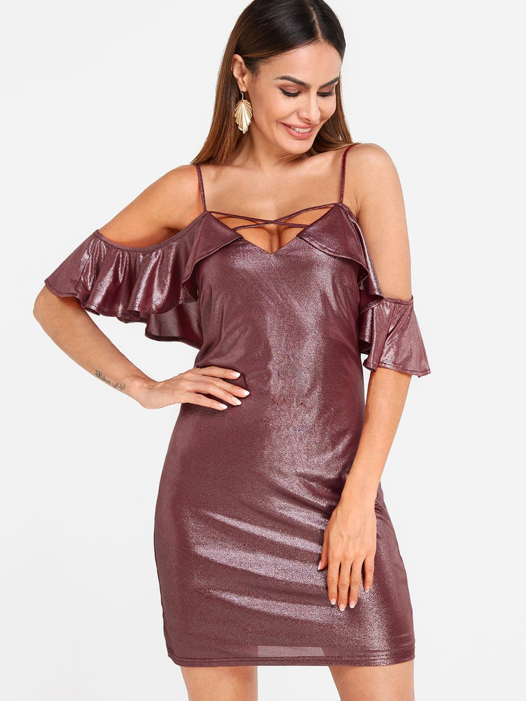 Ladies Burgundy V-Neck Dresses