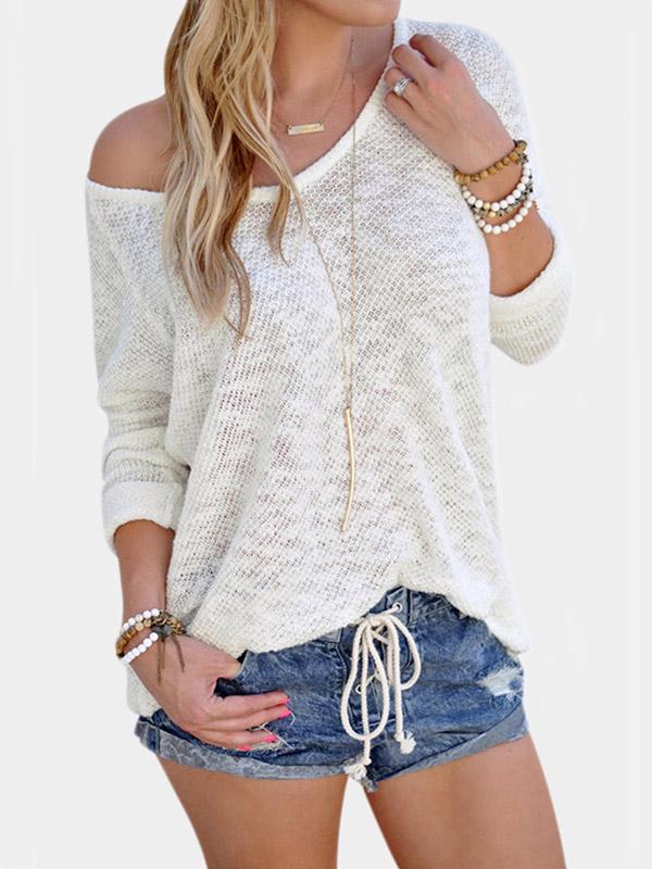 Sexy V Neck Long Sleeves Knitted T-Shirt
