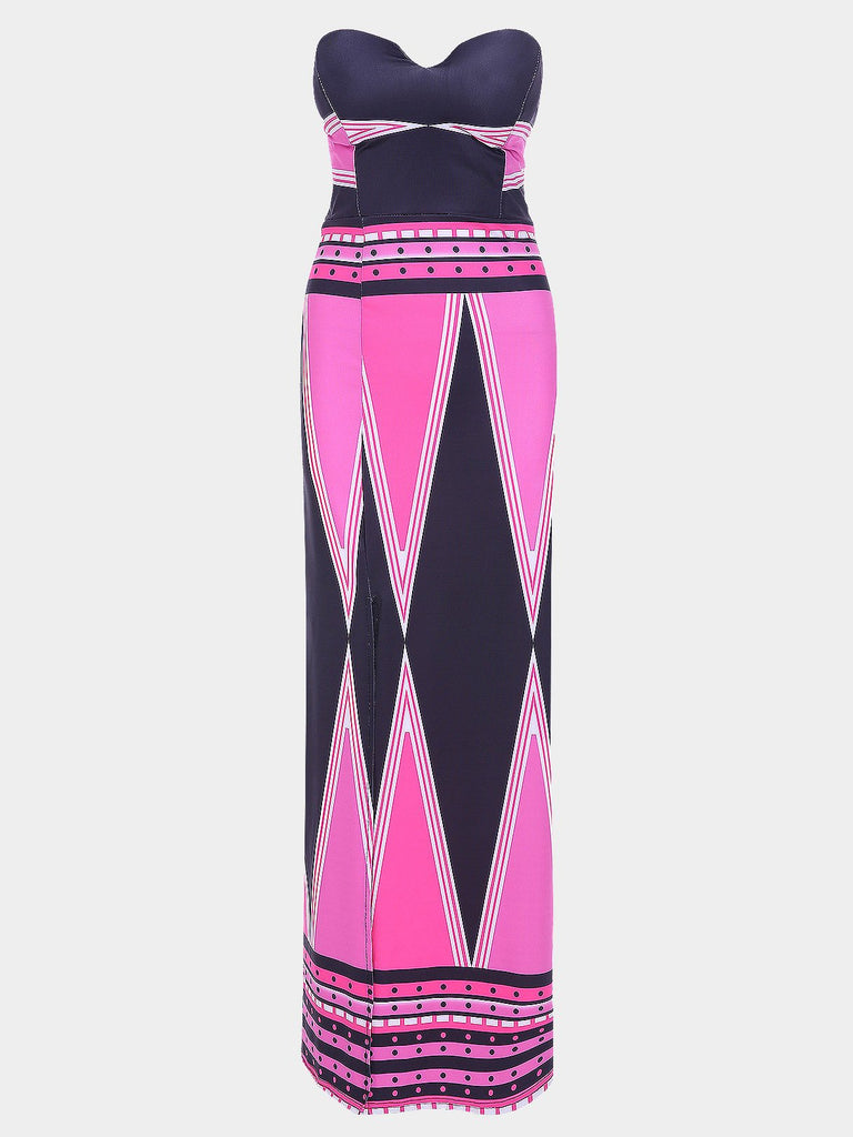 Strapless Sleeveless Slit Maxi Dress