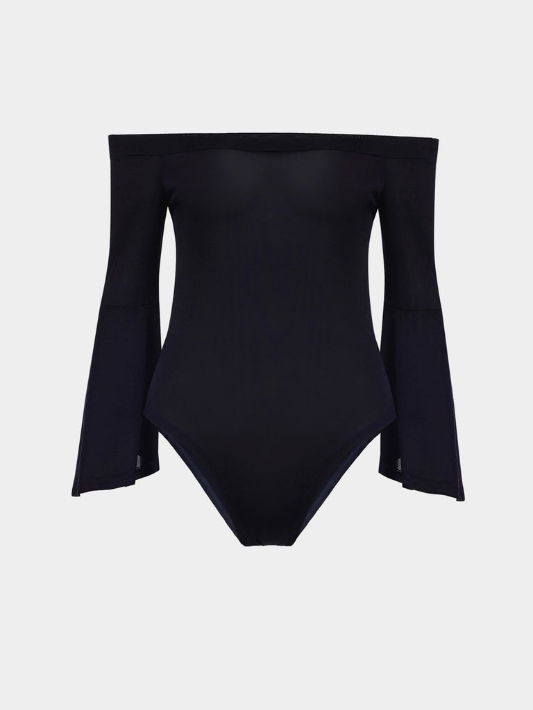 Black Off The Shoulder Long Sleeve Bodysuits