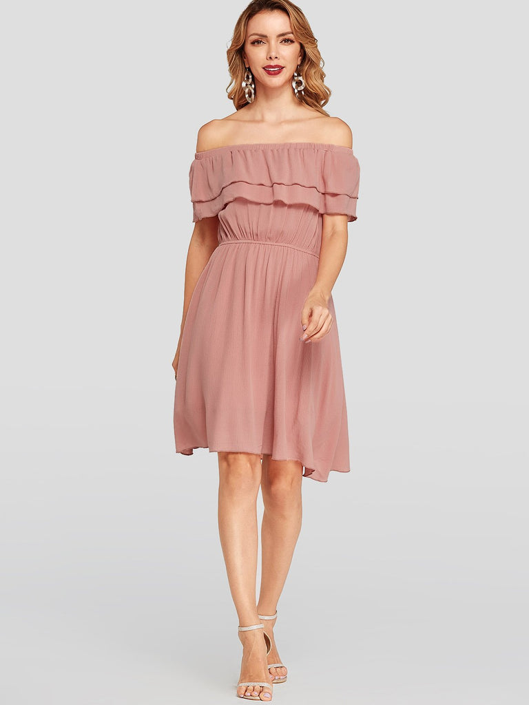 Womens Pink Off The Shoulder Dresses