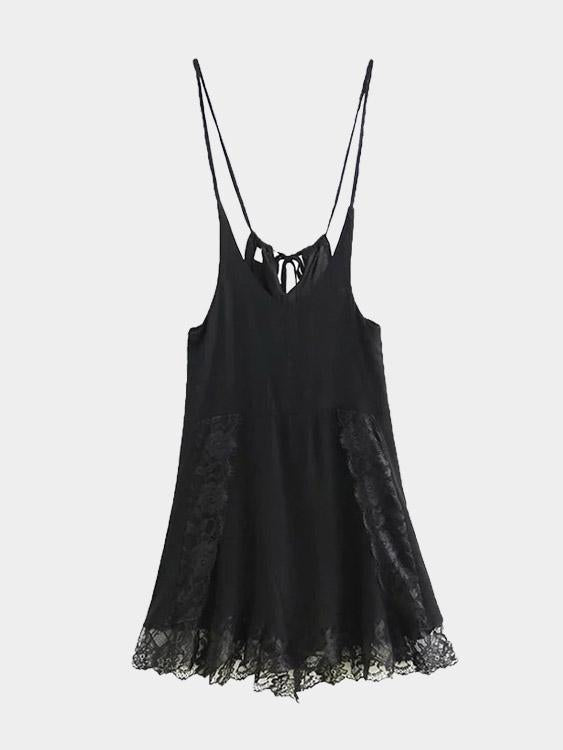 Black V-Neck Sleeveless Lace Fashion Mini Dress