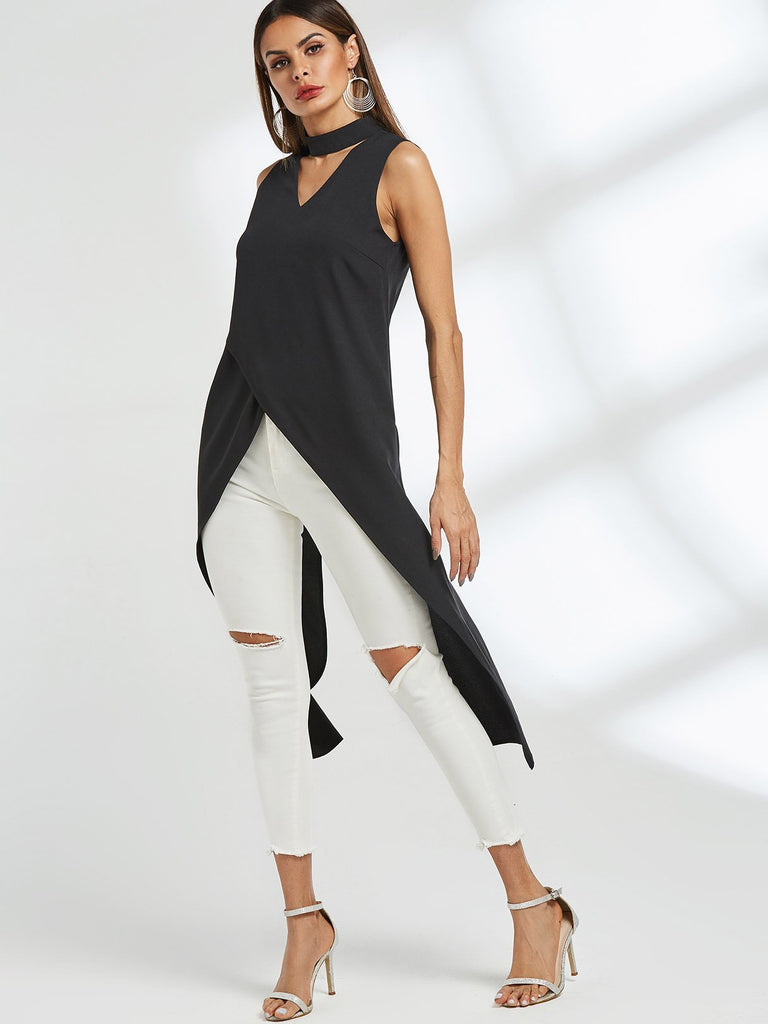 Cut Out Sleeveless Slit Hem Tank Top