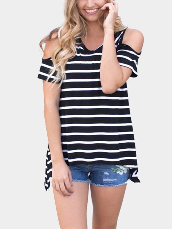 Cold Shoulder Cut Out Short Sleeve T-Shirts