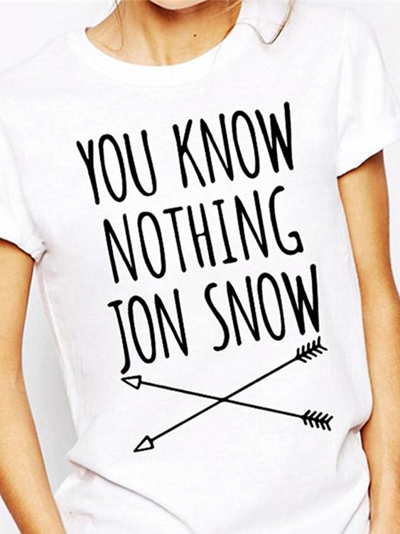 Round Neck Printed Short Sleeve White T-Shirts