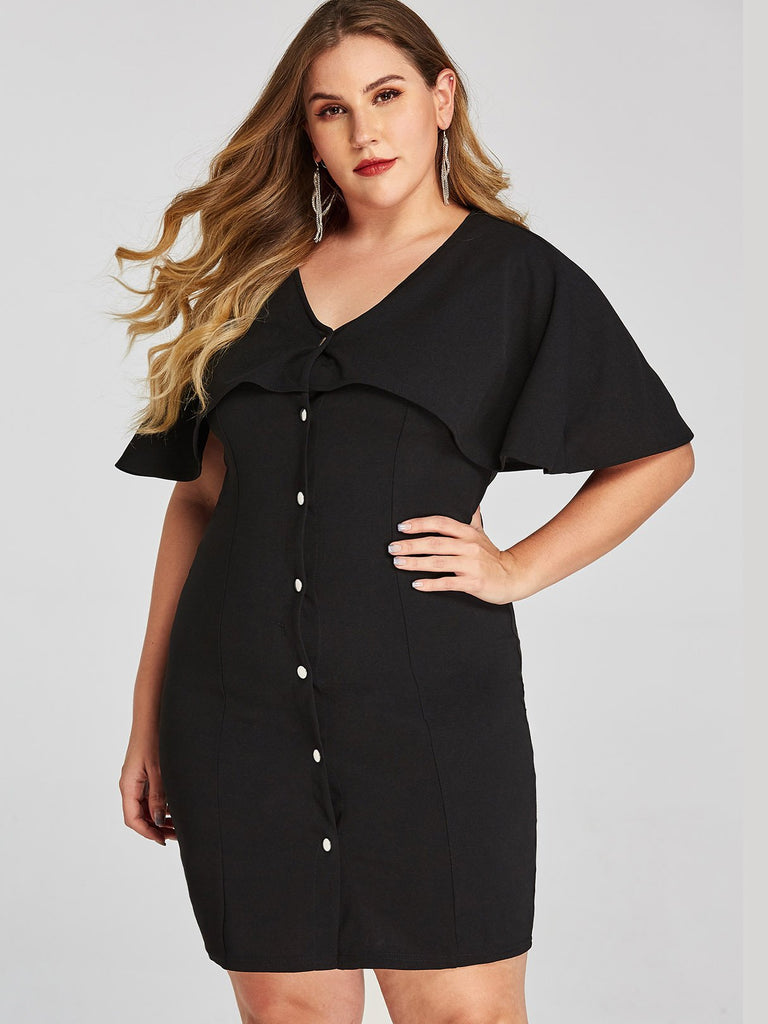 V-Neck Tiered Short Sleeve Plus Size Dress