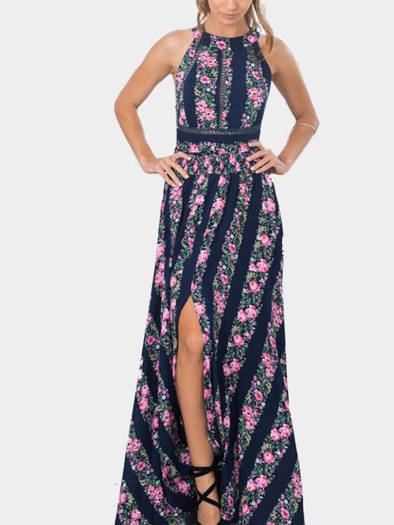 Sleeveless Floral Print Maxi Dresses