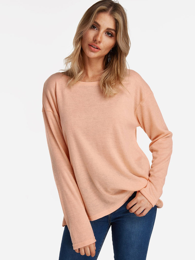 Plain Long Sleeve Round Neck Fashion Tee