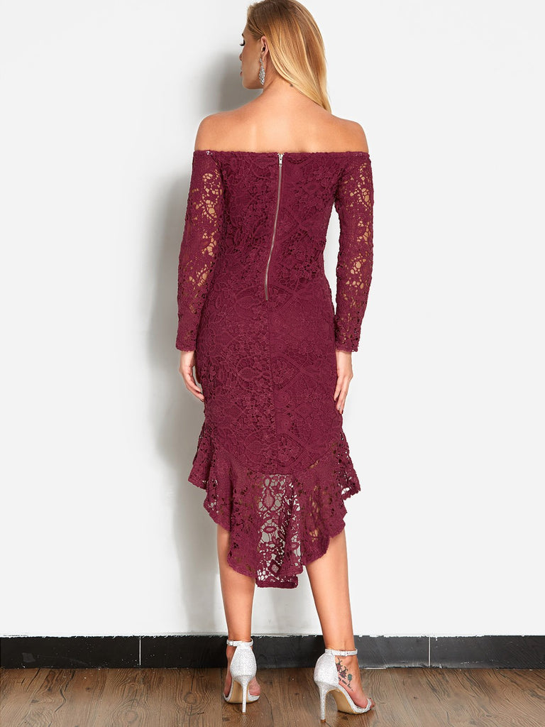 Womens Burgundy Off The Shoulder Dresses