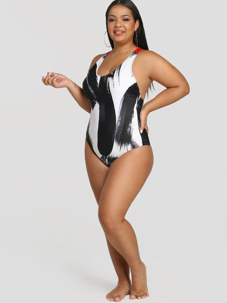 Womens Color Block Plus Size Swimwear