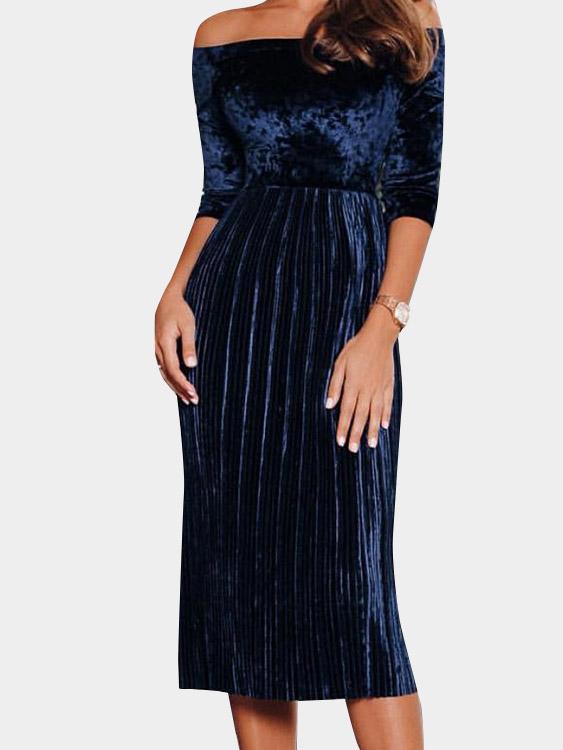 Womens Blue Off The Shoulder Dresses