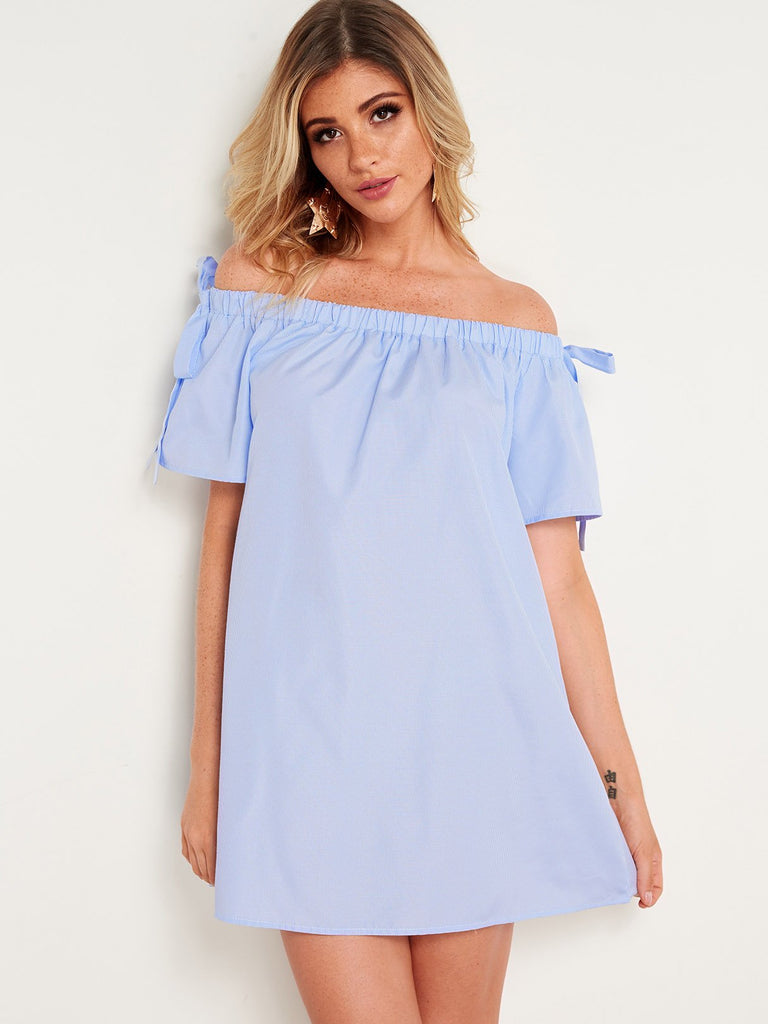 Ladies Blue Off The Shoulder Dresses