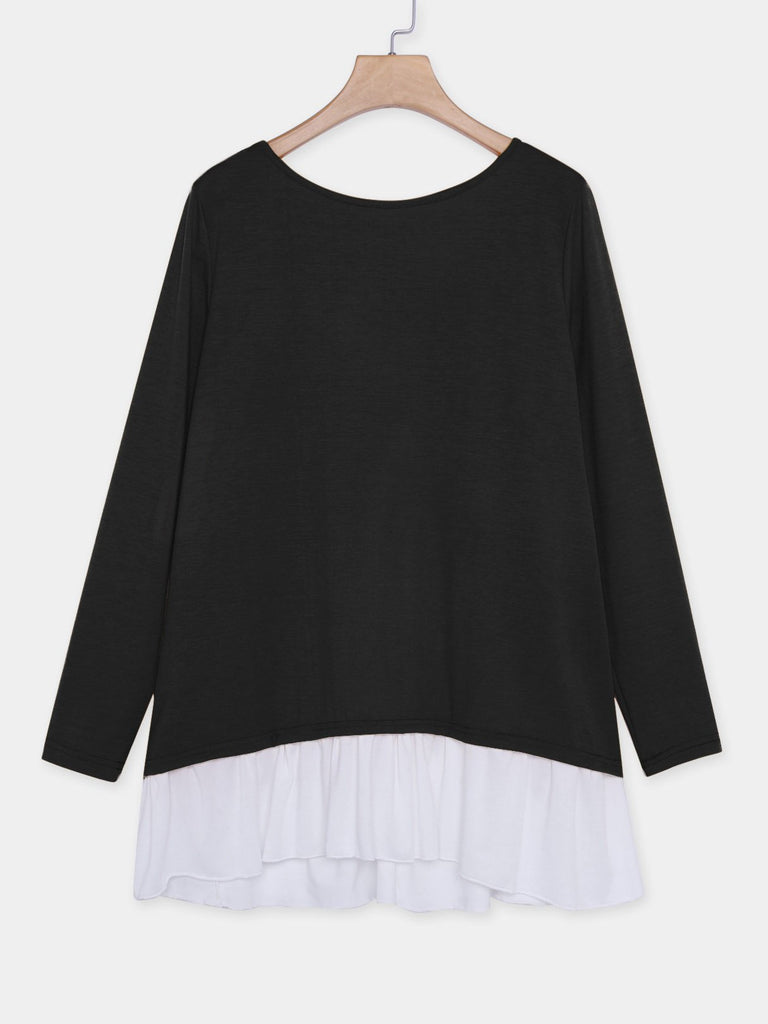 Round Neck Long Sleeve Black T-Shirts
