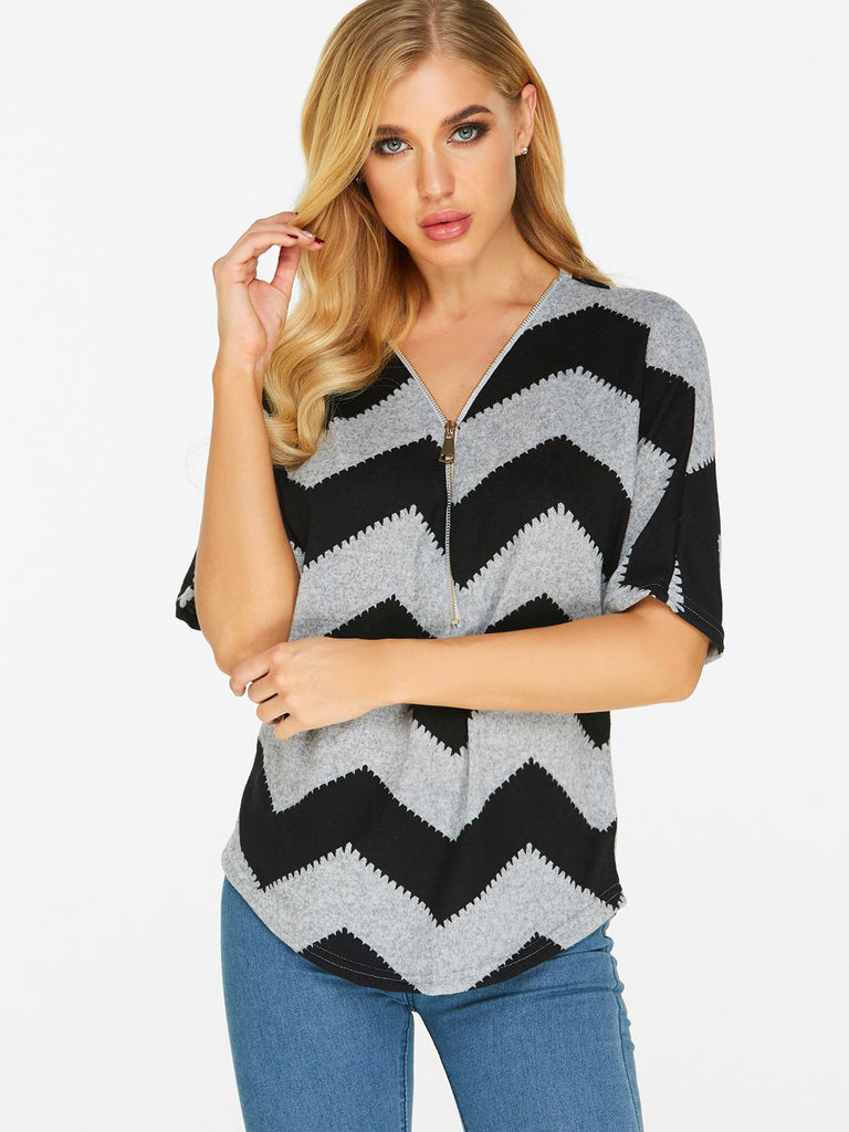 V-Neck Stripe Short Sleeve Top