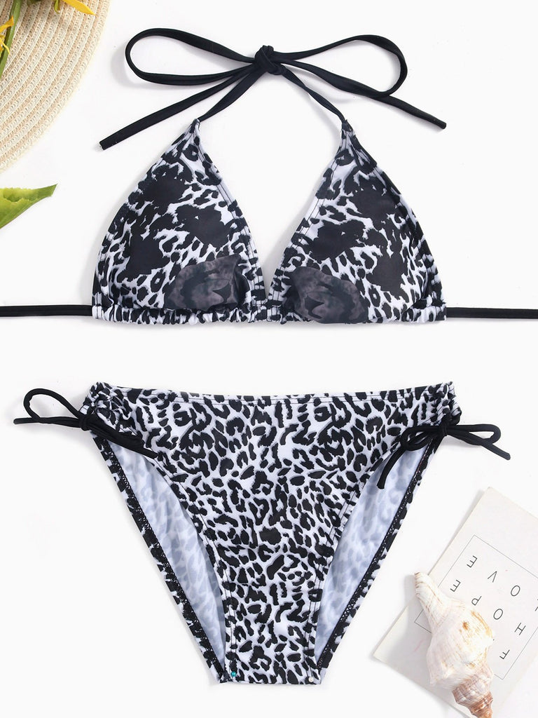 Halter Sleeveless Leopard Wireless Two Piece Bikinis