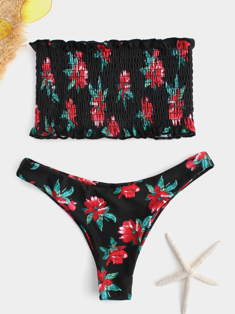 Strapless Floral Print Bikini