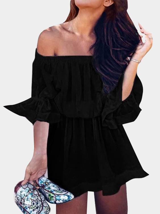 Off The Shoulder 3/4 Sleeve Length Mini Dresses