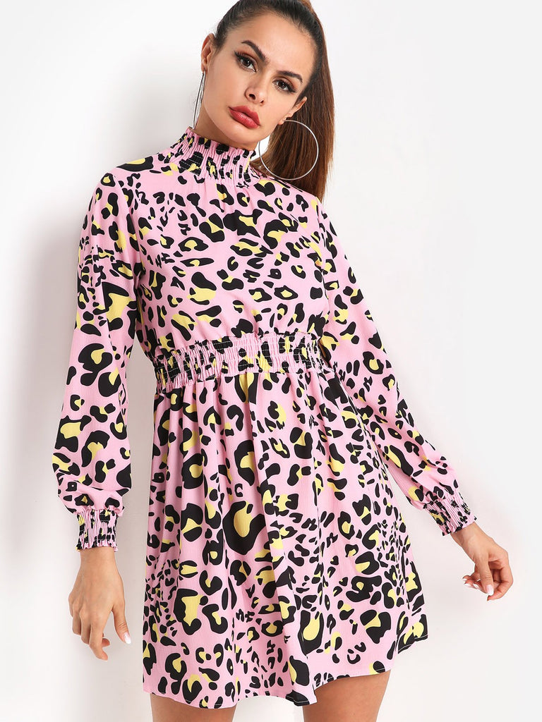 Long Sleeve Leopard Casual Dress