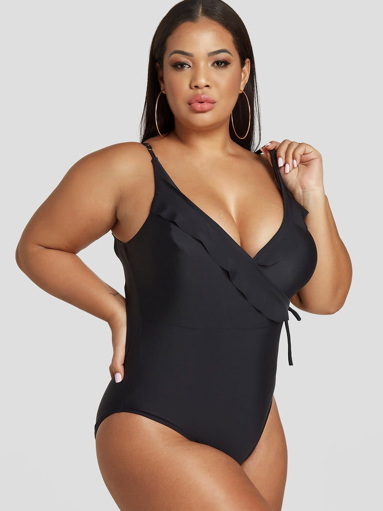 Ladies Deep V Neck Plus Size Swimwear