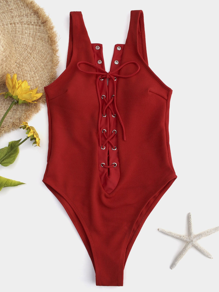 Plain Backless Criss-Cross One-Pieces Swimwears