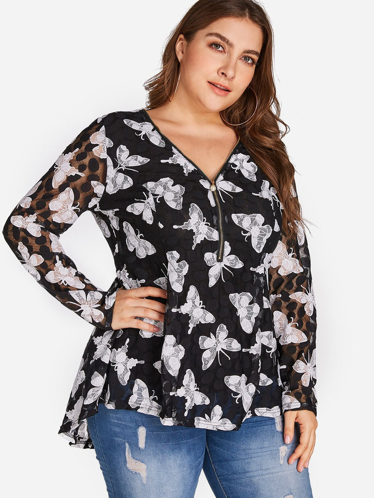 Ladies Long Sleeve Plus Size Tops