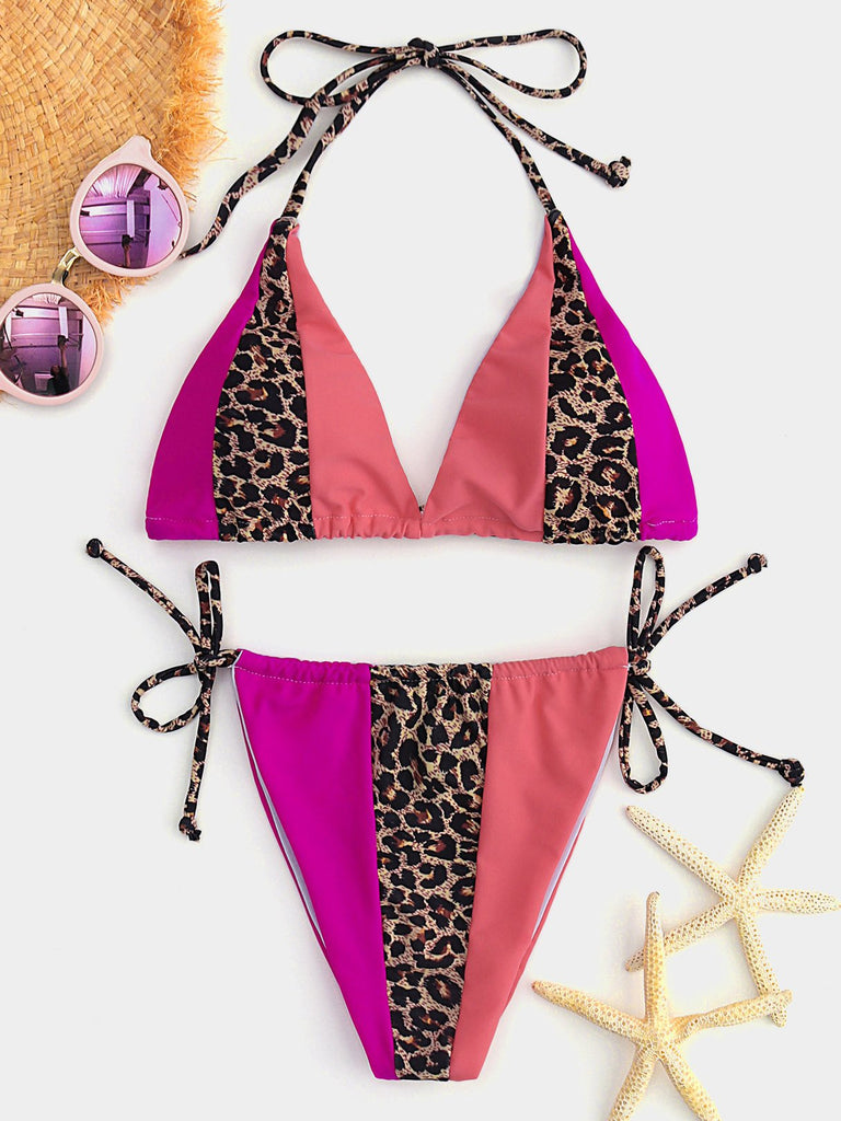 Halter Leopard Tie-Up Bikini Set Swimwear