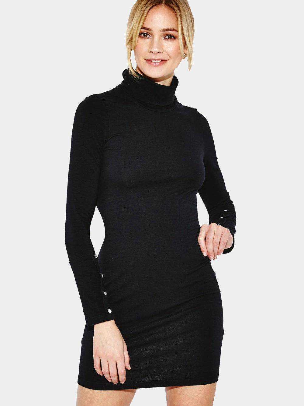 Plain Long Sleeve Black Mini Dress