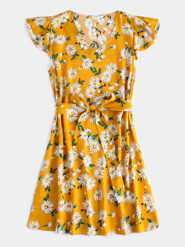 Womens Yellow Floral Dresses