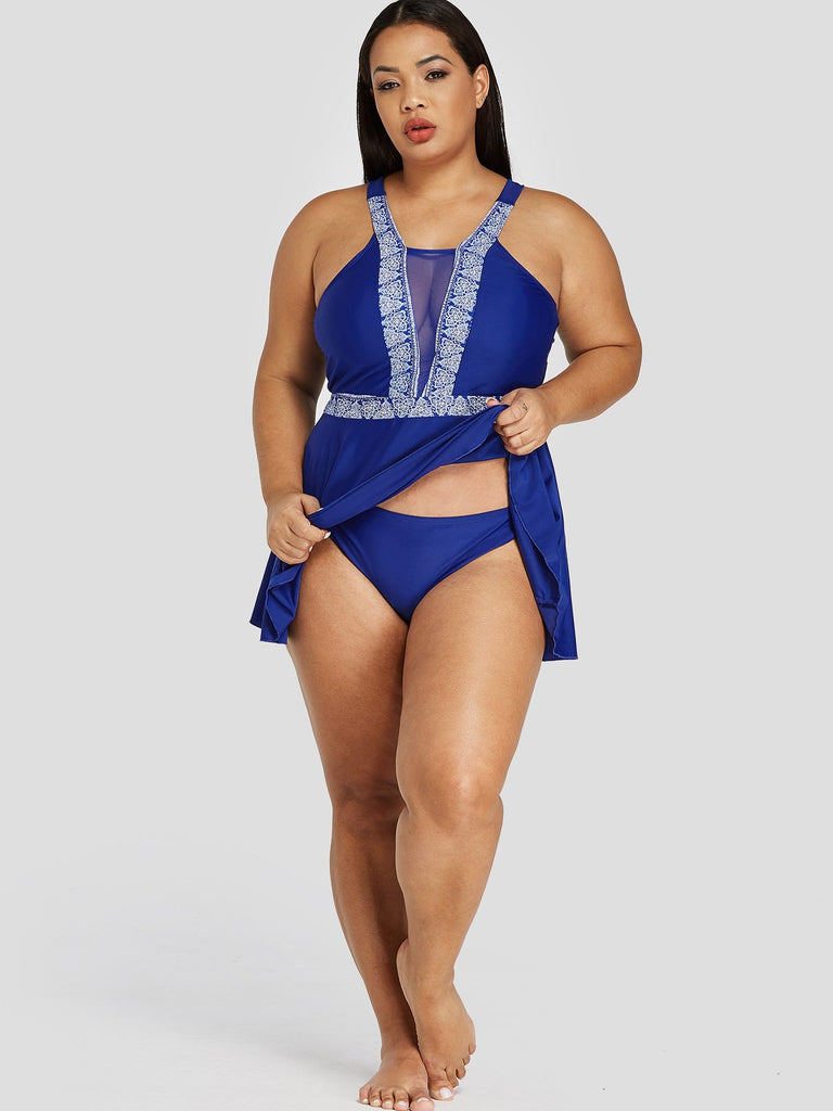 Womens Blue Plus Size Swimwear