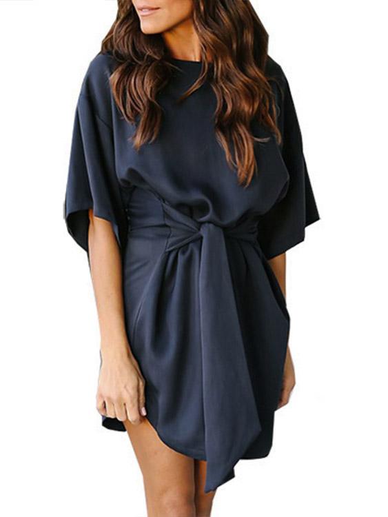 Navy Round Neck Half Sleeve Mini Dress