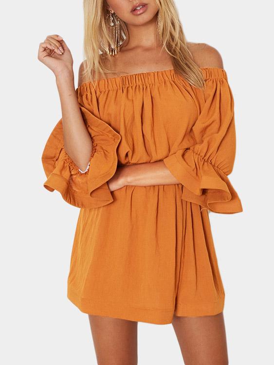 Ginger Off The Shoulder Long Sleeve Plain Mini Dress