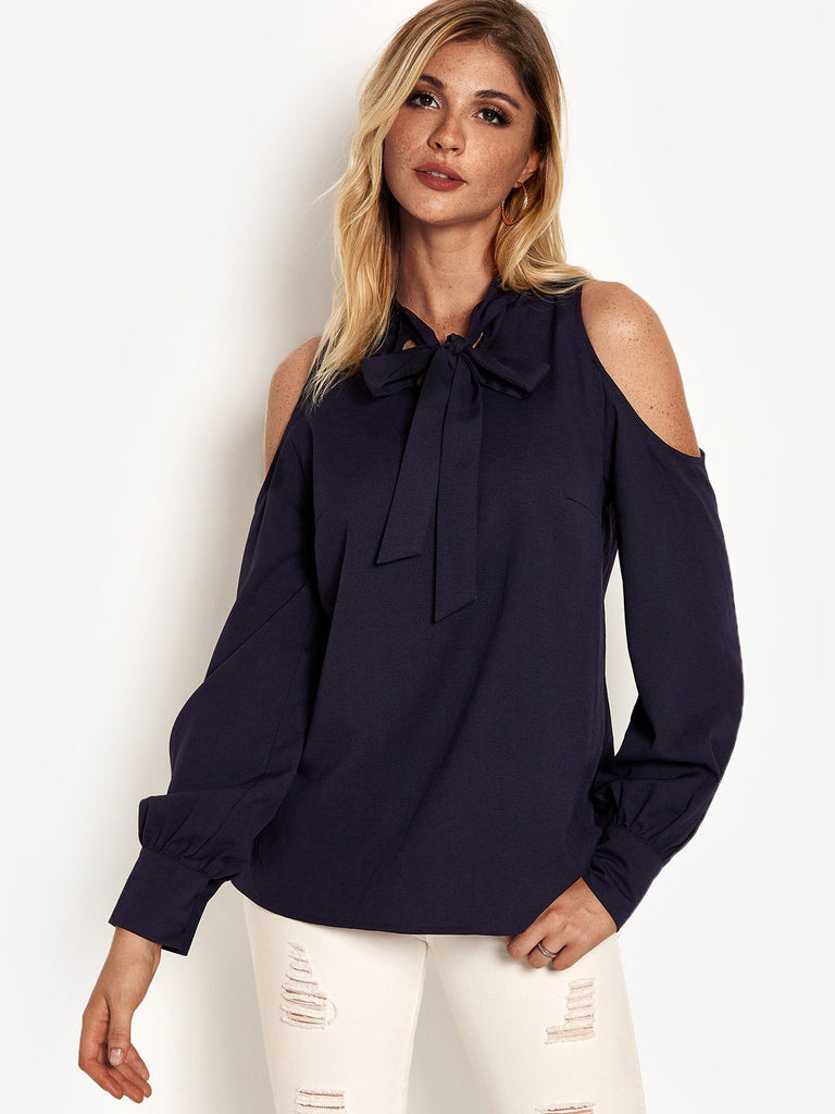 Cold Shoulder Long Sleeve Navy Top