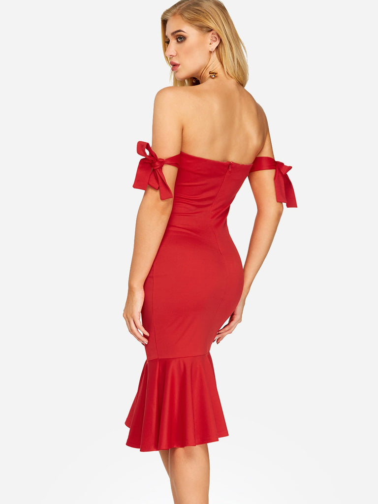 Womens Red Off The Shoulder Dresses