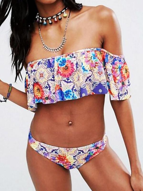 Off The Shoulder Floral Print Bikinis