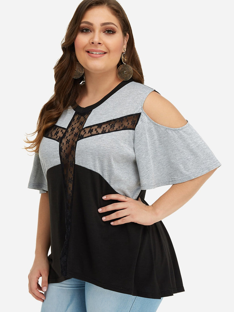 Ladies Color Block Plus Size Tops