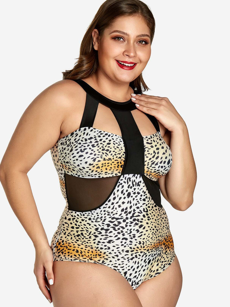 Womens Leopard Plus Size Swimwear