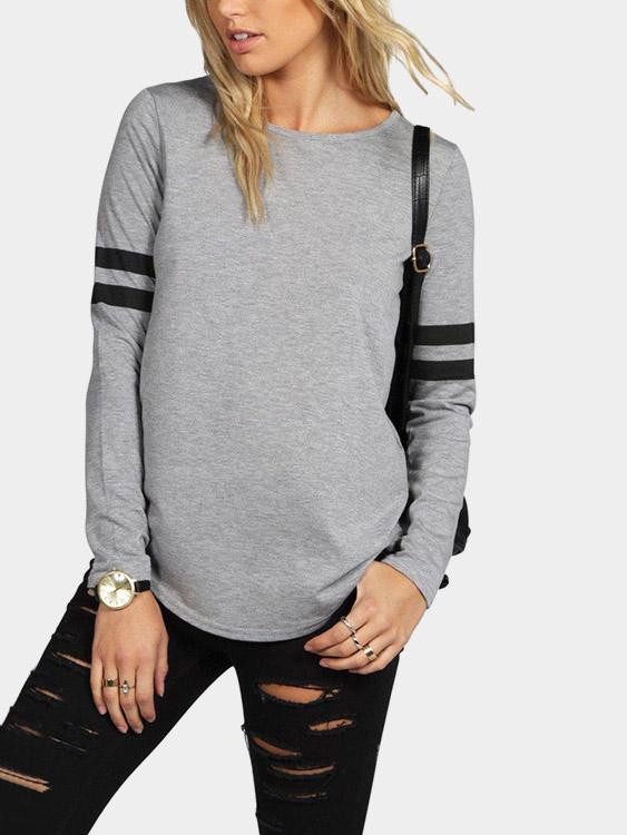 Round Neck Long Sleeve Grey Tees