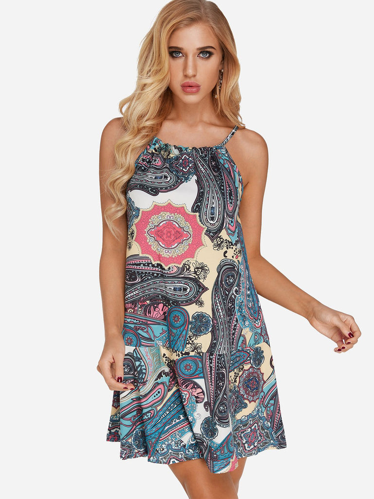 Halter Sleeveless Floral Print Mini Dress