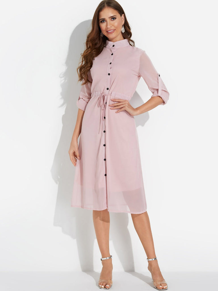 3/4 Length Sleeve Round Neck Midi Dress